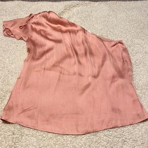 blush chiffon one shoulder dressy top NWT